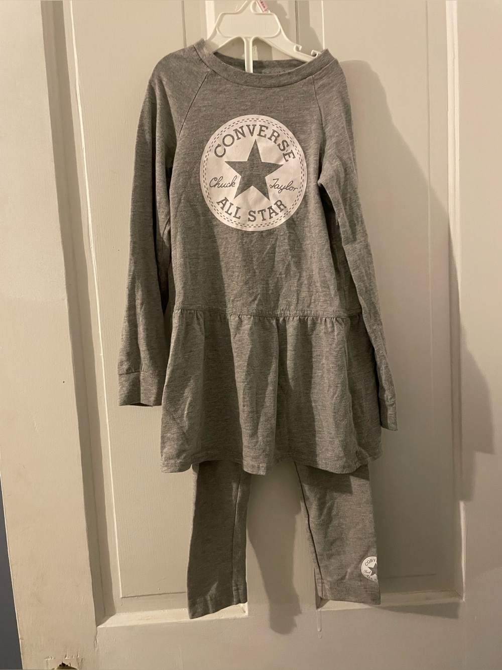Gray Converse long sleeve dress with leggings, size 6 years